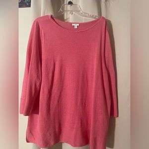 J Jill Linen Blend SZ XL Lightweight coral Pullover Sweater 3/4 Sleeve Boat Neck